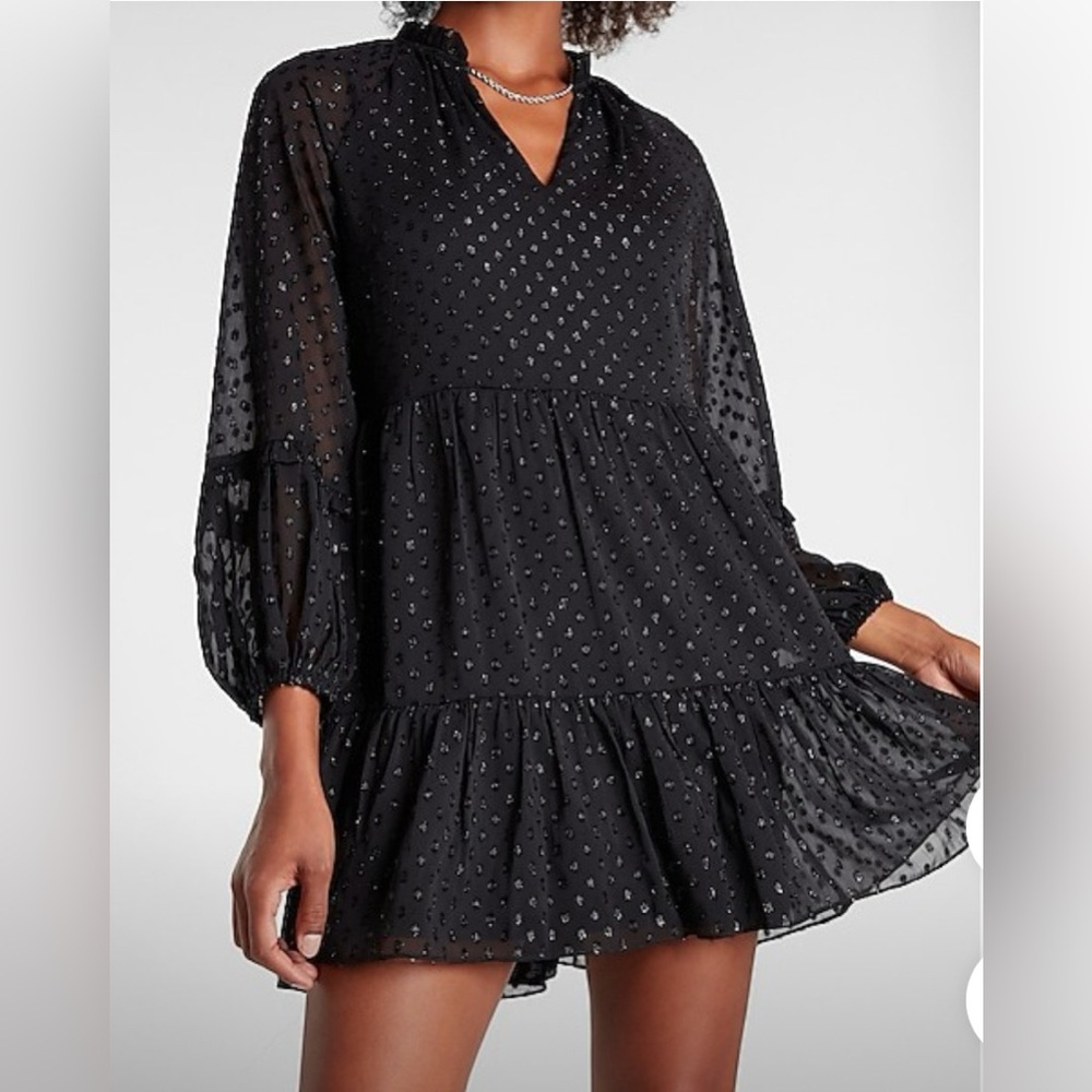 Express Black Long Sleeve Dress with Sparkly Dots